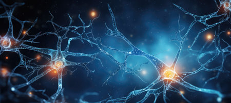 Close up view of neuron cells transmitting a signal. Generative AIの素材