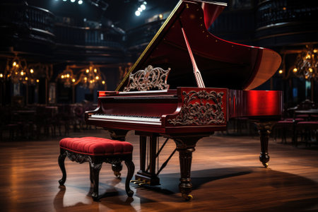 Piano in concert hall. Generative AIの素材