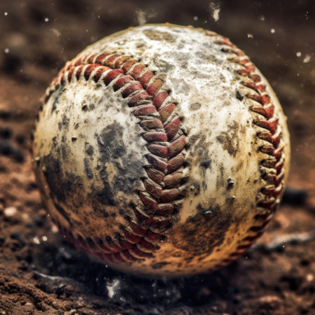 Dust in motion with baseball ball in action. Generative AIの素材