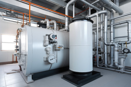 Modern boiler room with gas boilers, industrial heating. Generative AIの素材