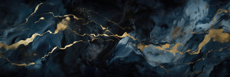 Abstract marbled background. Luxurious elegant black and blue marble stone texture, with gold details.の素材