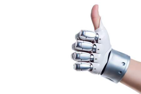 A robot hand giving thumbs up isolated on white background - Generative AIの素材