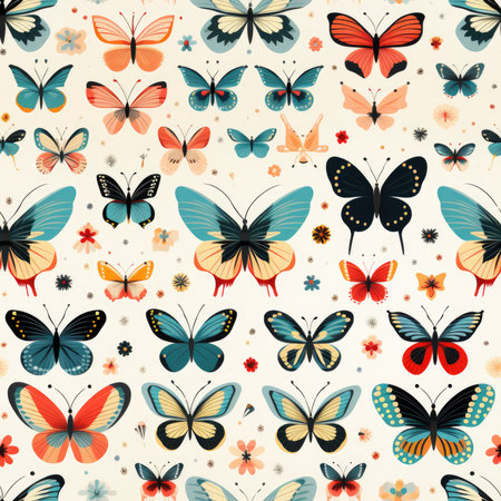 Seamless pattern of flying butterflies. Illustration in vintage style.の素材