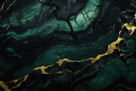 Abstract marbled background. Luxurious elegant black and green marble stone texture, with gold details.の素材