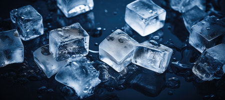 Ice cubes on a dark blue background.の素材
