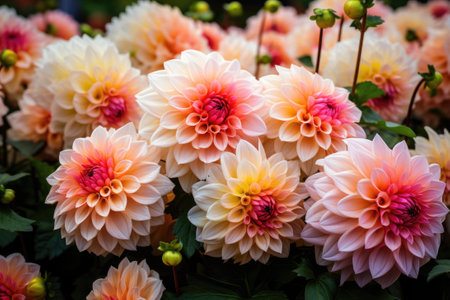 Full bloom closeup beautiful Dahlia flowers in the gardenの素材