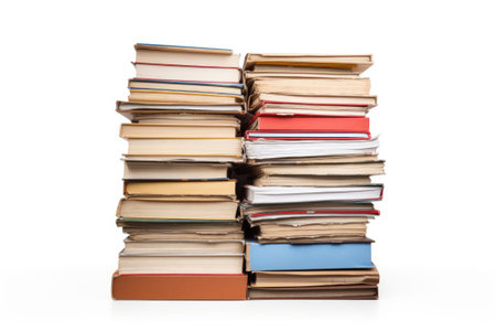 Stack of old books on a white background.の素材