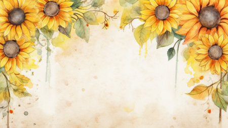Watercolor sunflower frames on retro backgroundの素材