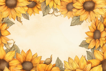 Watercolor sunflower frames on retro backgroundの素材