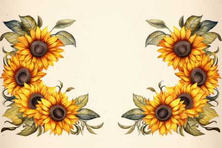 Watercolor sunflower frames on retro backgroundの素材