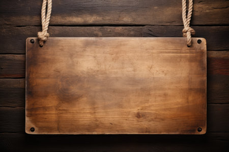 Wooden sign plain hanging from rope on vintage backgroundの素材