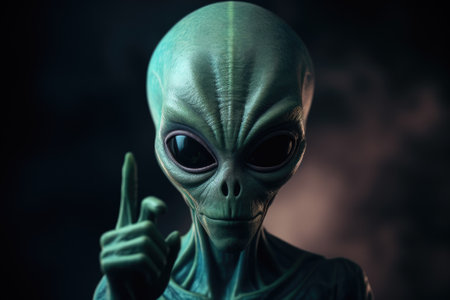 Alien humanoid shows a raised finger. Friendly alien.の素材