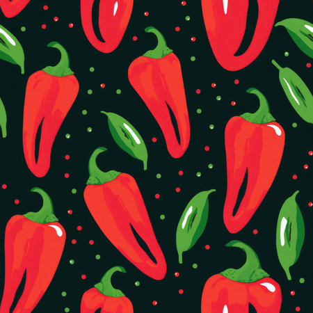 Pepper. Colorful cute screen printing effect. Riso print effect. Seamless pattern.の素材