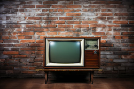 Vintage TV against a brick wall. Retro style.の素材