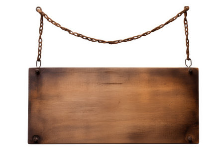Old wooden sign hanging on a chainの素材
