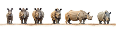 Collection of Rhinos isolated on white background. Wildlife safari bannerの素材