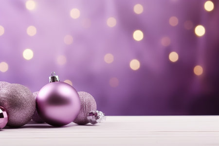 Purple christmas balls over blurred backgroundの素材