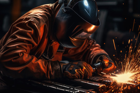 Industrial Metal Welding. Masked worker.の素材