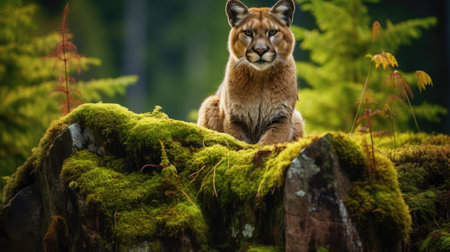 Cougar in the green forestの素材