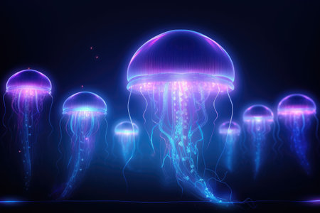 Futuristic neon glowing jellyfishの素材