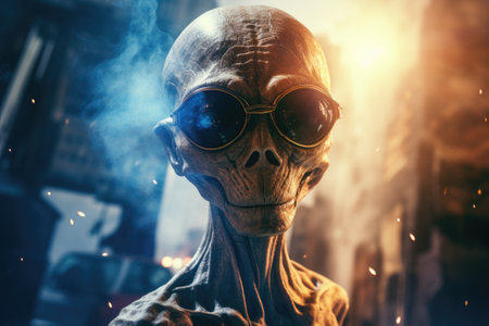 Alien with glasses in smokeの素材