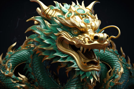 Emerald Gold Chinese Dragon. Chinese New Year of the Dragonの素材
