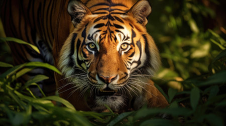 Portrait of Sumatran tiger in a jungle (Panthera tigris sumatrae)の素材
