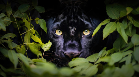Mysterious black jaguar in the jungleの素材