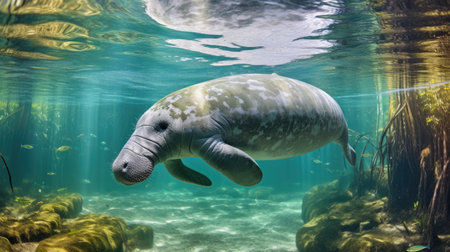 Florida manatee in clear waterの素材