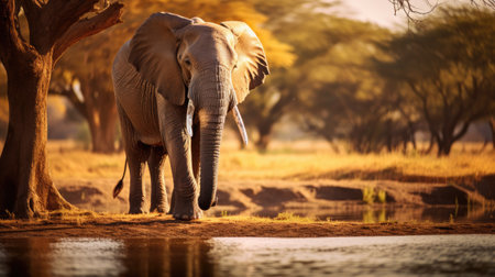 An elegant elephant in the heart of an African savannahの素材