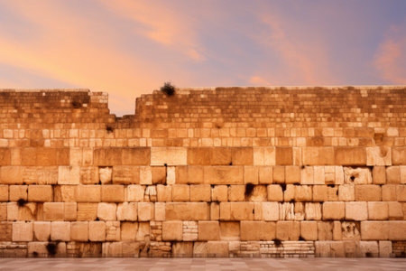 The Western Wall in Jerusalem. Devout worshipers placing handwritten prayers into the ancient cracks between the stones.の素材