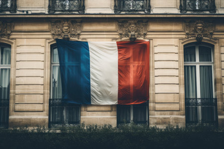 French flag on the facade of the houseの素材