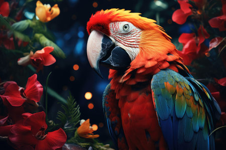 Colorful scarlet macaw parrot in jungle.の素材