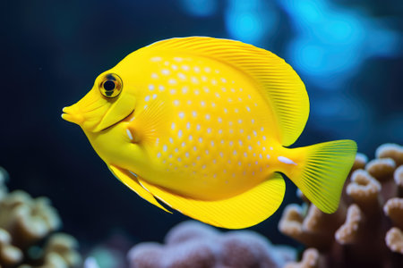 Yellow tang fish on coral reefの素材