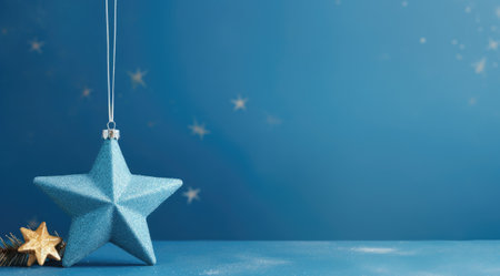 Blue Christmas decoration with ornaments in the shape of a star.の素材
