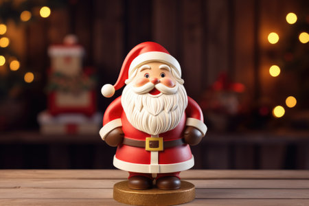 Merry Christmas, Santa Claus figure on wooden tableの素材