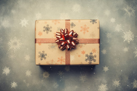 Christmas gift box icon on old retro paper backgroundの素材