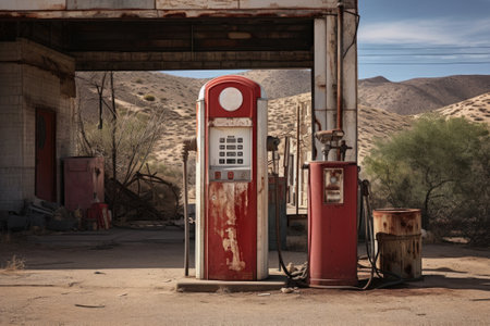 Ancient gas pump in the setting of a retro gas stationの素材