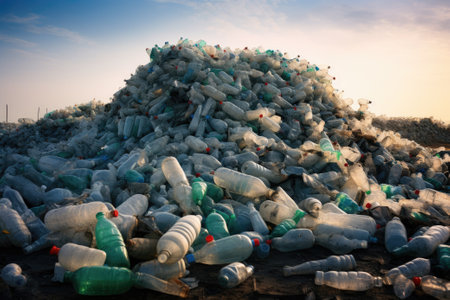 Pile of crumpled plastic bottles. Waste dump.の素材