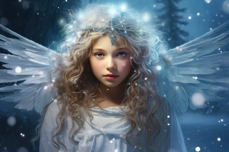 Christmas angel with wings. Generative AI.の素材