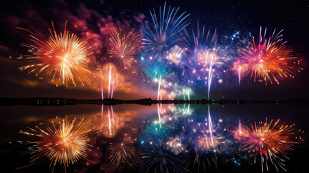 Fireworks on black background. New yearの素材