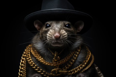 A rat in a hat and with golden chainsの素材
