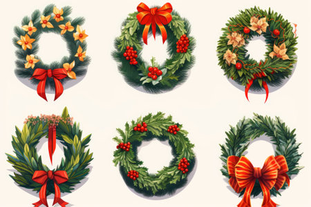 Illustration of a set of Christmas wreathsの素材