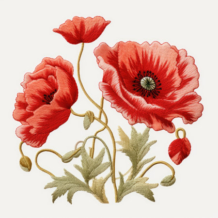 Embroidery colorful floral pattern with poppy flowers.の素材
