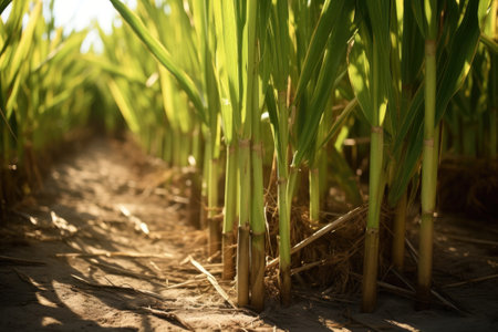 Sugar cane stalks on plantation.の素材