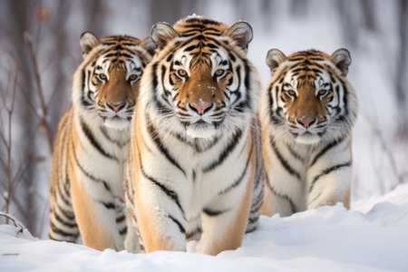 Group of Siberian tigers in wild winter nature.の素材