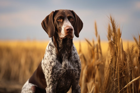 German shorthaired pointer. Hunting dog in the field.の素材