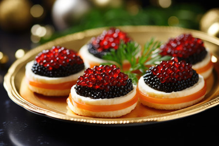 Black and red fish caviar. Canapes with caviarの素材