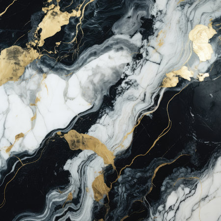 Abstract marbled background. Luxurious elegant black and white marble stone texture, with gold details. Generative AIの素材