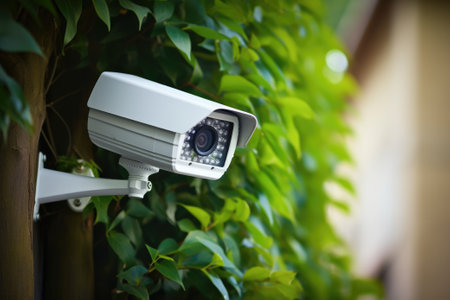 White security camera on houseの素材